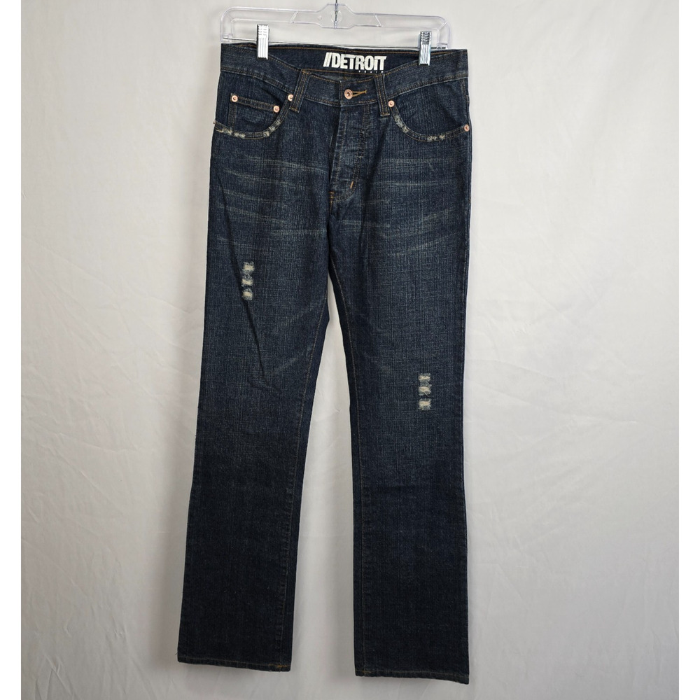 Detroit Button Fly Jeans Men's 28 x 31 Blue Dark Wash Distressed EUC
